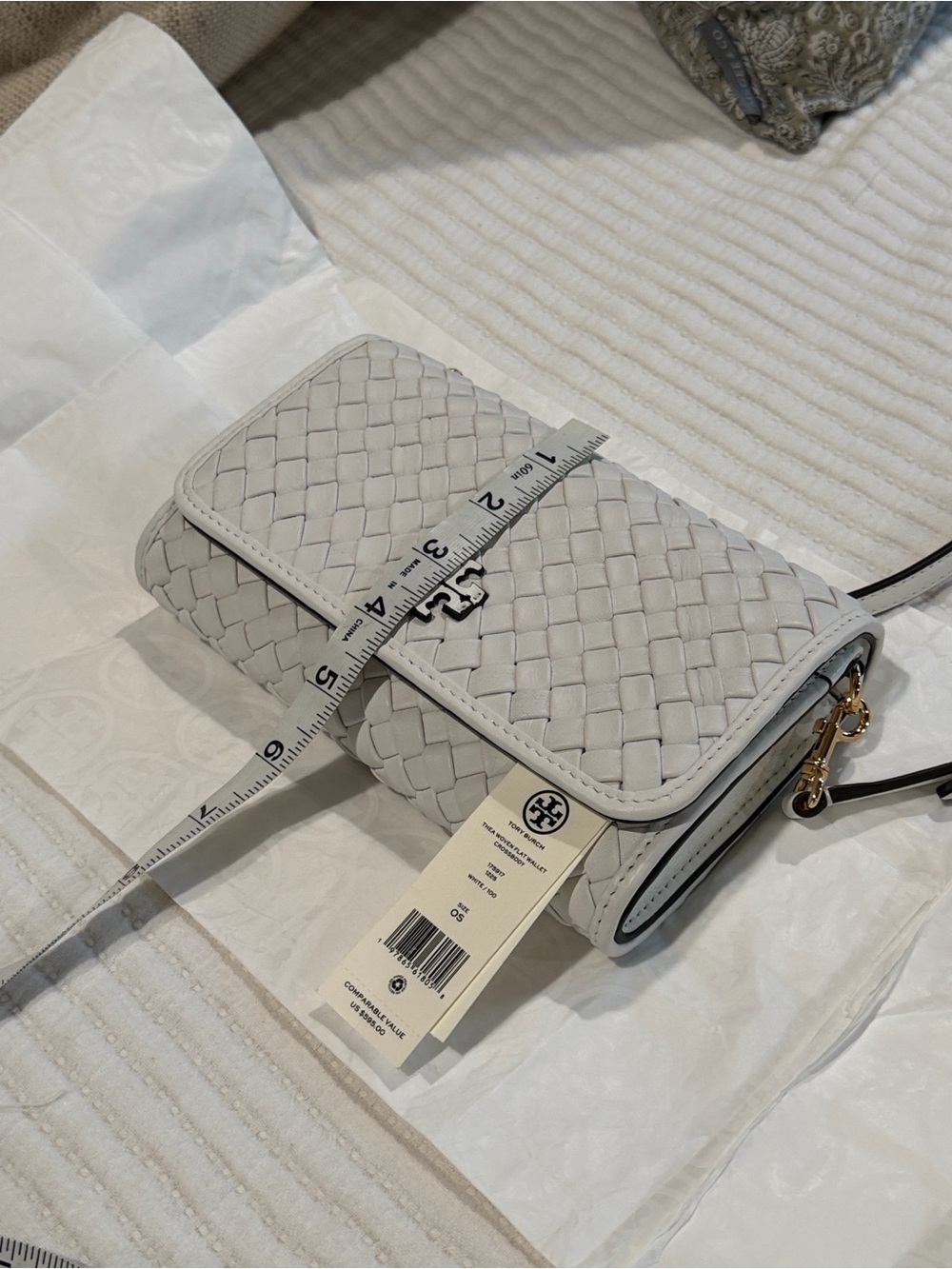Tory Burch White Woven Leather Crossbody Thea purse clutch - Picture 8 of 9